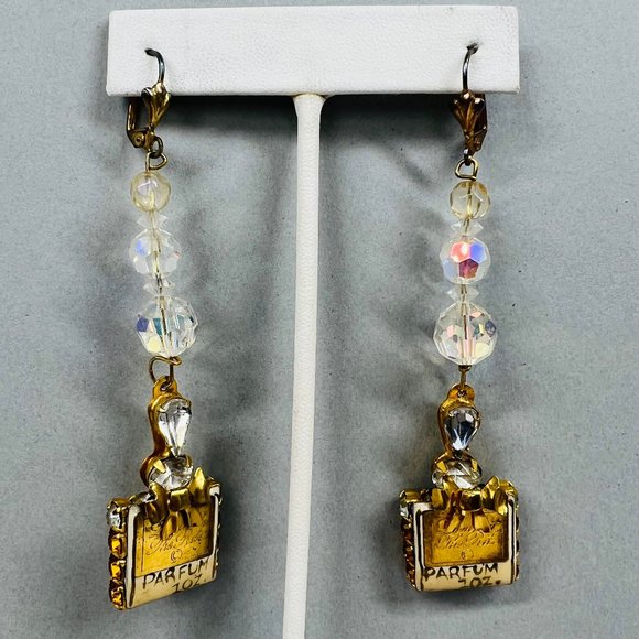 Lunch at the Ritz Jewelry - Lunch at the Ritz Perfume Bottle Earrings Fragrance Vintage Crystals Dangle